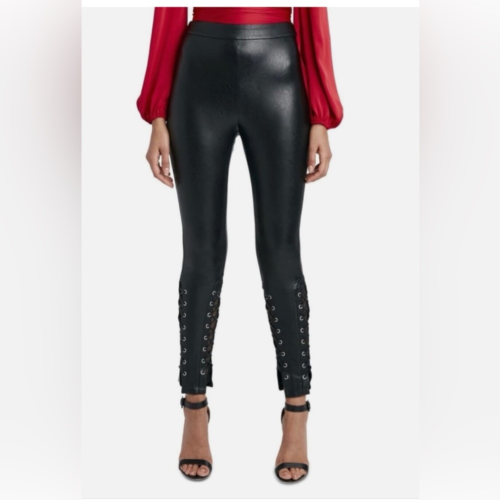 BCBGMAXAZRIA  High Waisted Faux Leather Leggings with Lace Up Detail XXS NWT